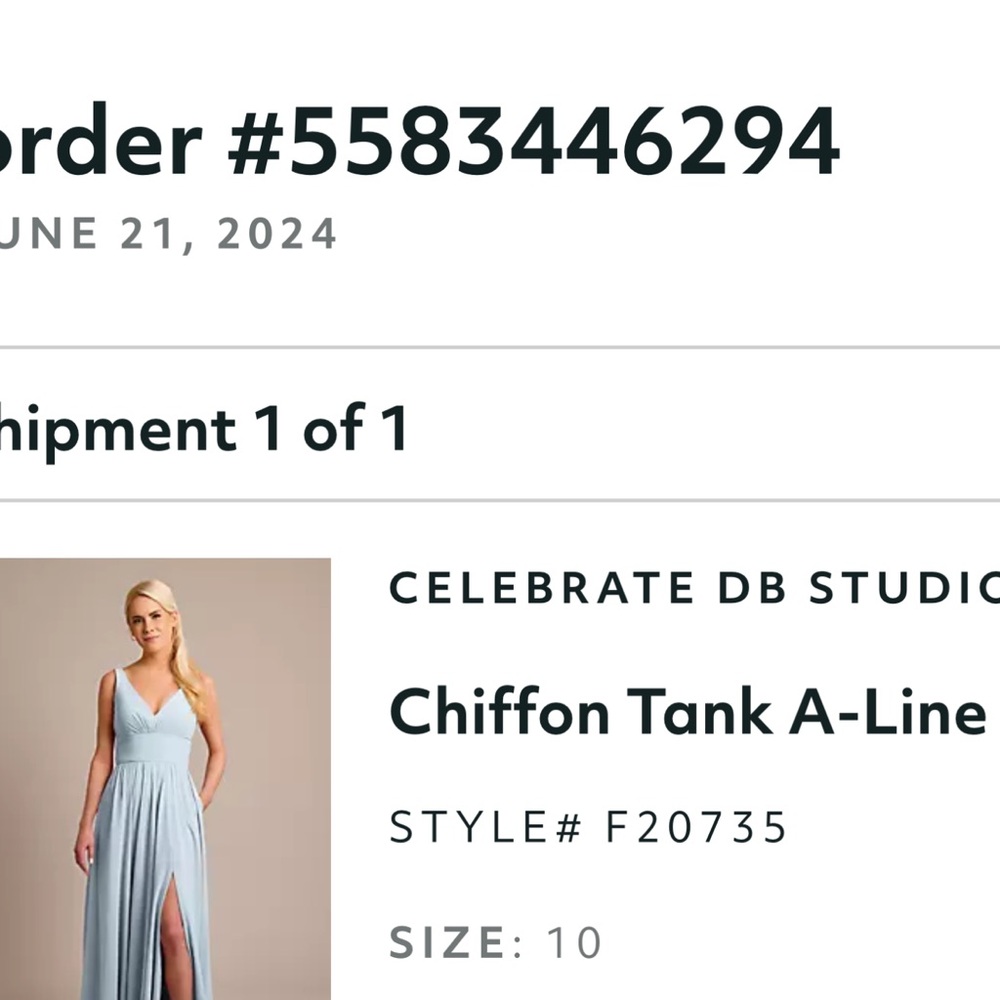 David's Bridal Chiffon Tank A-Line Dress - Soft Blue